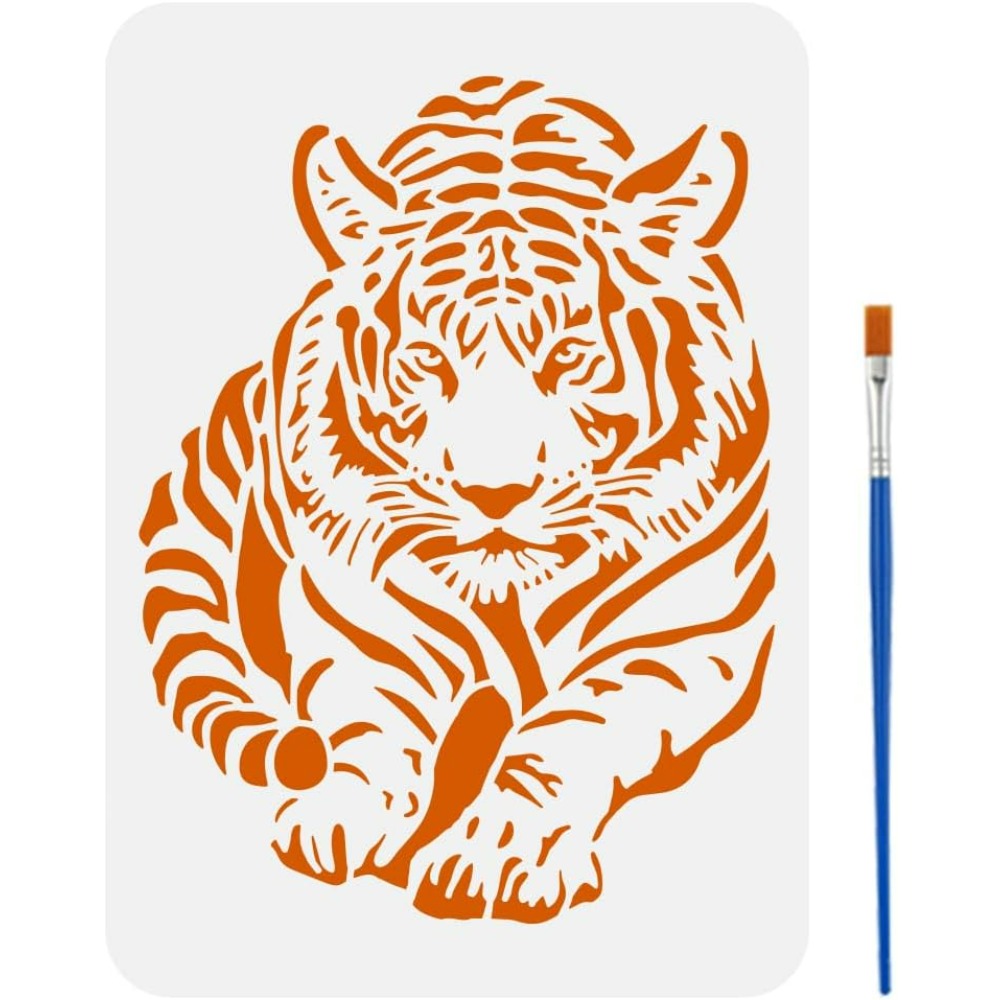 Photography Techniques - Pochoir de tigre avec pinceau, 8.3x11.7
