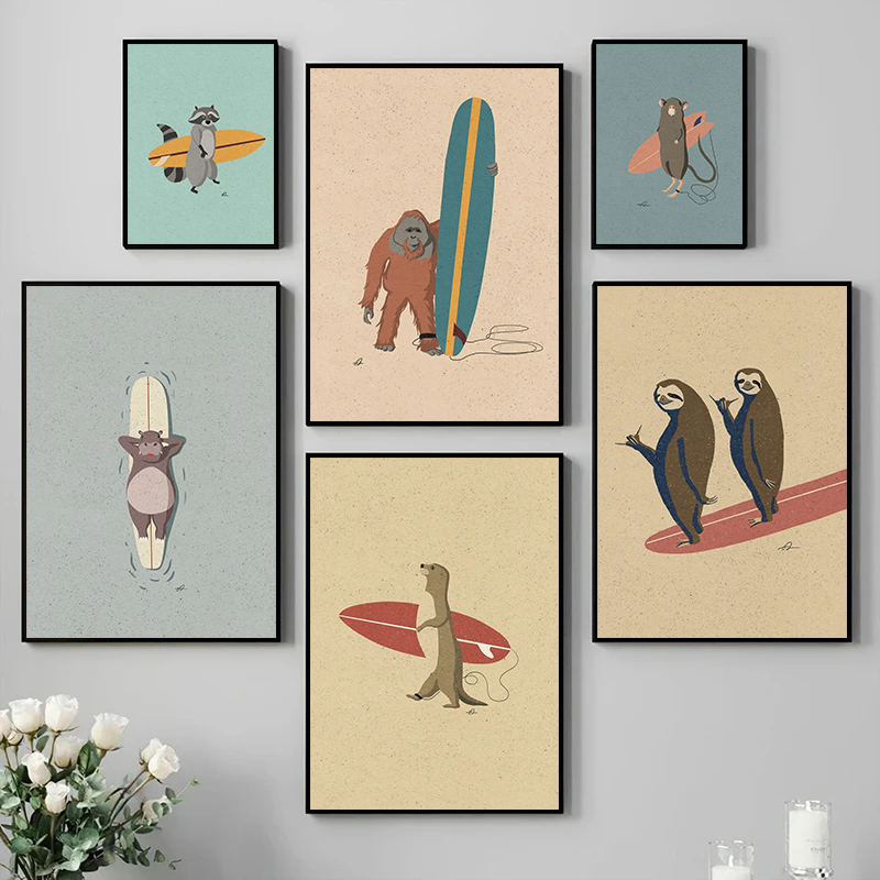 Photography Duck - Vintage dessin animé surf animaux toile